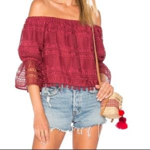 Tularosa Alexa off shoulder top Pom Pom red small